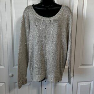 I JEANS BY BUFFALO Womens XL Sweater Silver Sparkle Pullover Sequins